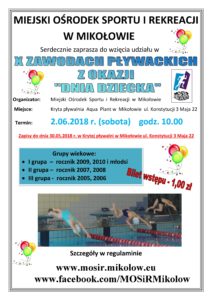X Zawody pływackie z okazji „Dnia Dziecka” X Zawody pływackie z okazji „Dnia Dziecka”