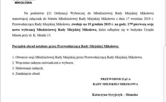 Pierwsza sesja Młodzieżowej Rady Miejskiej Mikołowa Pierwsza sesja Młodzieżowej Rady Miejskiej Mikołowa