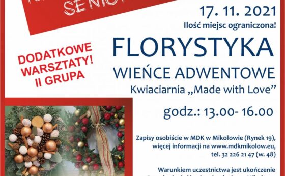 Akademia Kreatywnego Seniora warsztaty florystyczne – tworzenie wieńców adwentowych Akademia Kreatywnego Seniora warsztaty florystyczne – tworzenie wieńców adwentowych