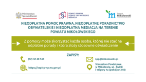 Nieodpłatna pomoc prawna, nieodpłatne poradnictwo obywatelskie, w tym nieodpłatna mediacja na terenie powiatu mikołowskiego. Nieodpłatna pomoc prawna, nieodpłatne poradnictwo obywatelskie, w tym nieodpłatna mediacja na terenie powiatu mikołowskiego.
